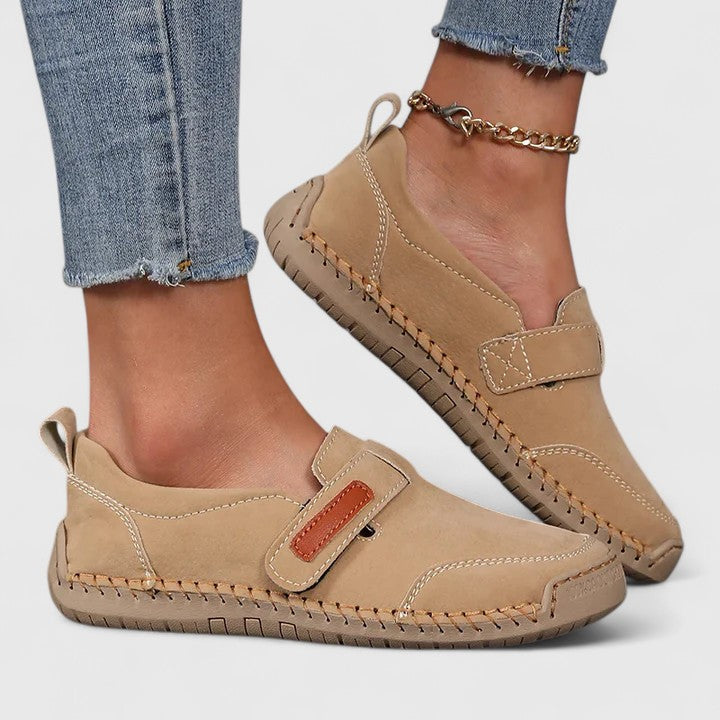 Comfortable slip-on everyday shoes shown in blue, khaki and green
