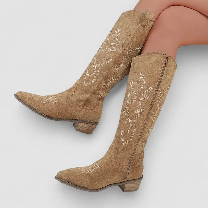 Clara orthopedic western ankle boots with faux-fur lining and side zip, shown in beige