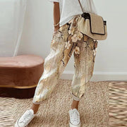 Ondrelle ethnic retro print pull-on pants in printed light brown with a straight-leg fit