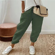 Solenne green ethnic retro print straight-leg pull-on pants with drawstring waist