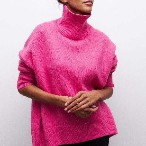 Avery high neck jumper in a soft cozy knit, shown in several colours