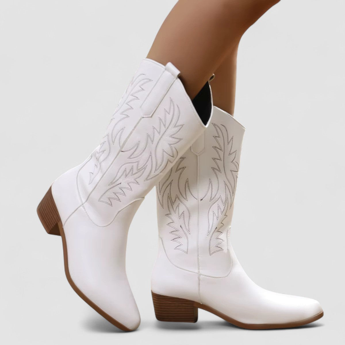 Claire | Western Boots in White, Brown & Black