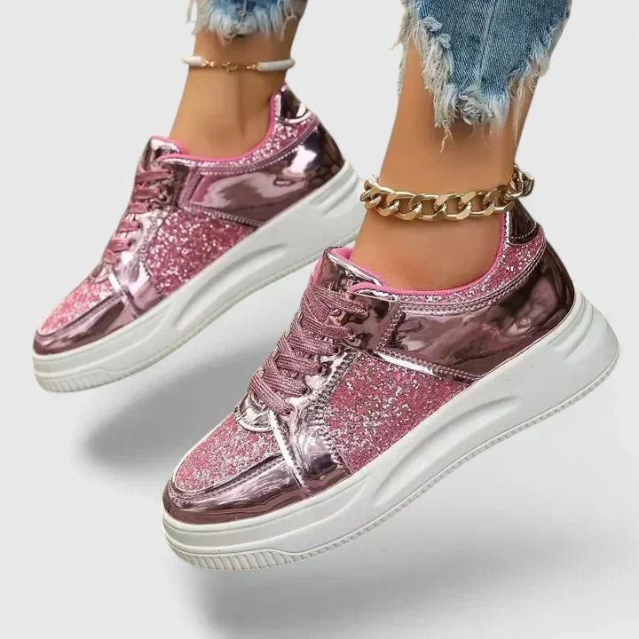 Faynelle comfortable slip-on sneakers shown in silver, gold, black and rose red