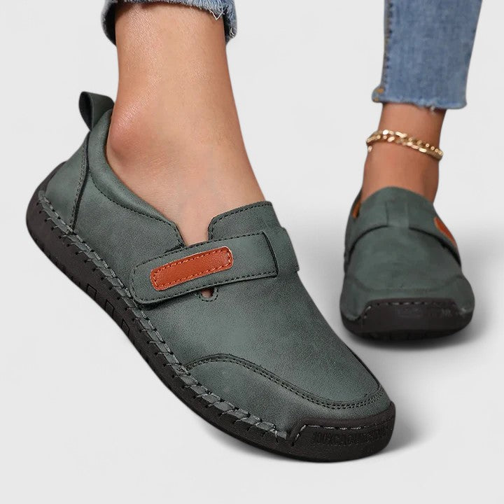 Comfortable slip-on everyday shoes shown in blue, khaki and green