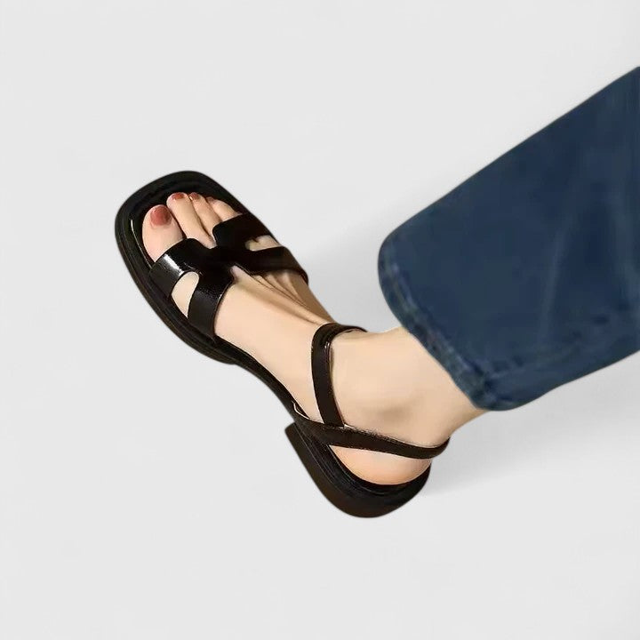 Deliane | Low Block Heel Leather Sandals
