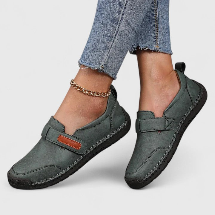 Comfortable slip-on everyday shoes shown in blue, khaki and green