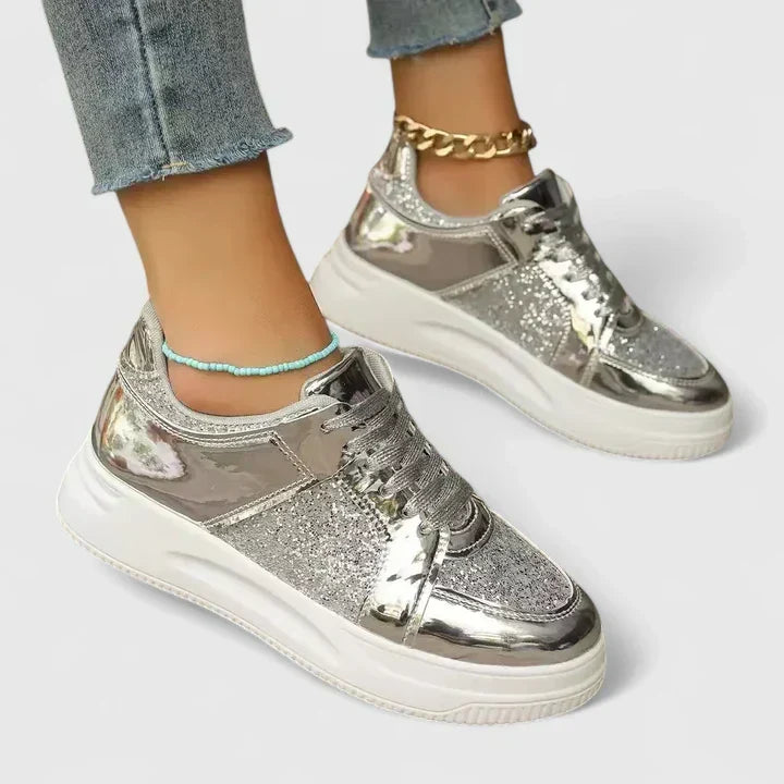 Faynelle comfortable slip-on sneakers shown in silver, gold, black and rose red
