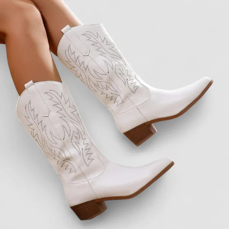 Claire orthopedic Western ankle boots with cushioned sole, shown in white, brown and black