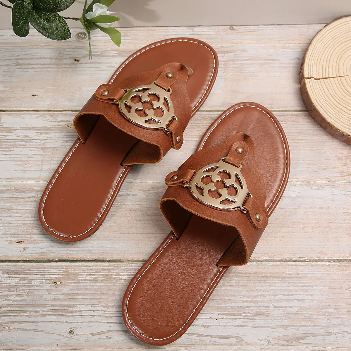 Womens Mandala slip-on slippers with cushioned insole and decorative ornament