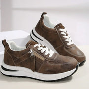 Vanessa lace-up platform sneakers with side zipper in brown and black