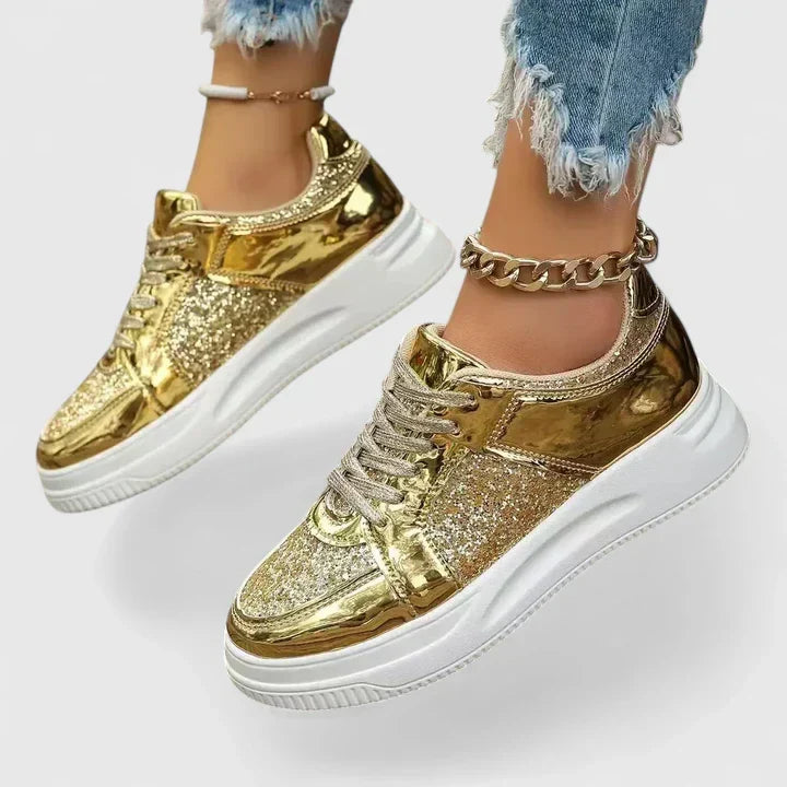 Faynelle comfortable slip-on sneakers shown in silver, gold, black and rose red
