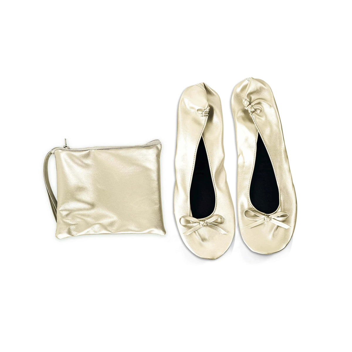 Foldable ballet flats with matching carrying case in neutral tones