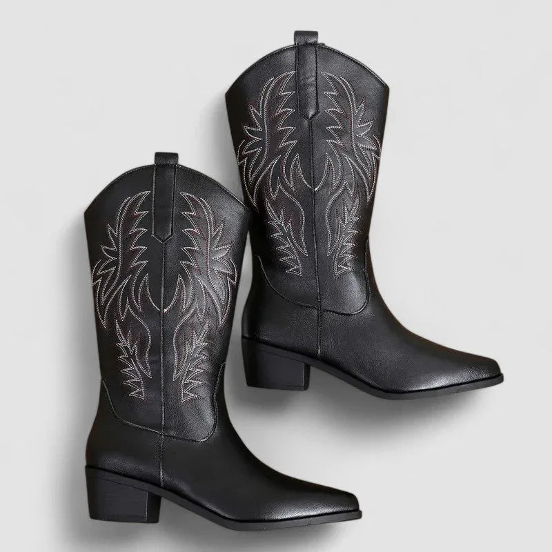 Claire orthopedic Western ankle boots with cushioned sole, shown in white, brown and black