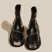 Mid-heel zip boots with rear zipper and water-resistant finish