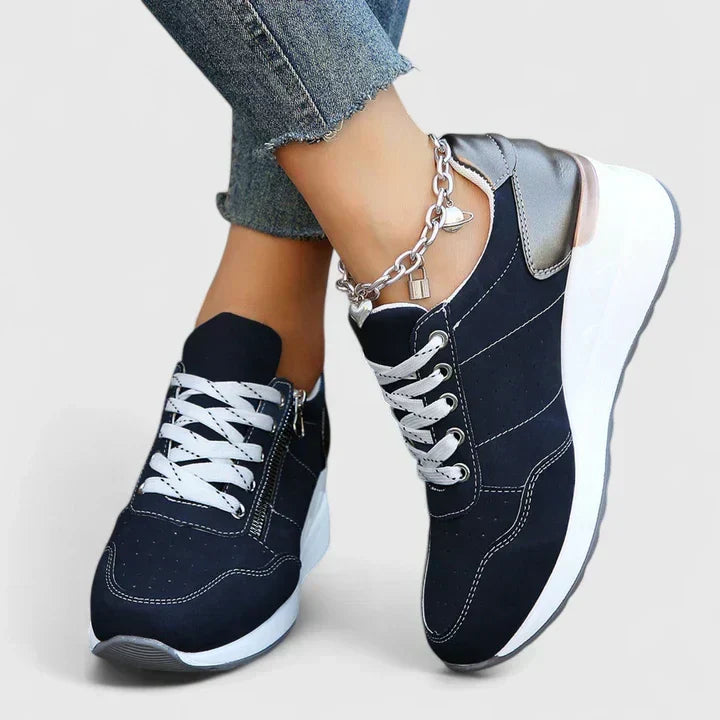 Comfortable everyday slip-on shoes shown in blue, black and grey