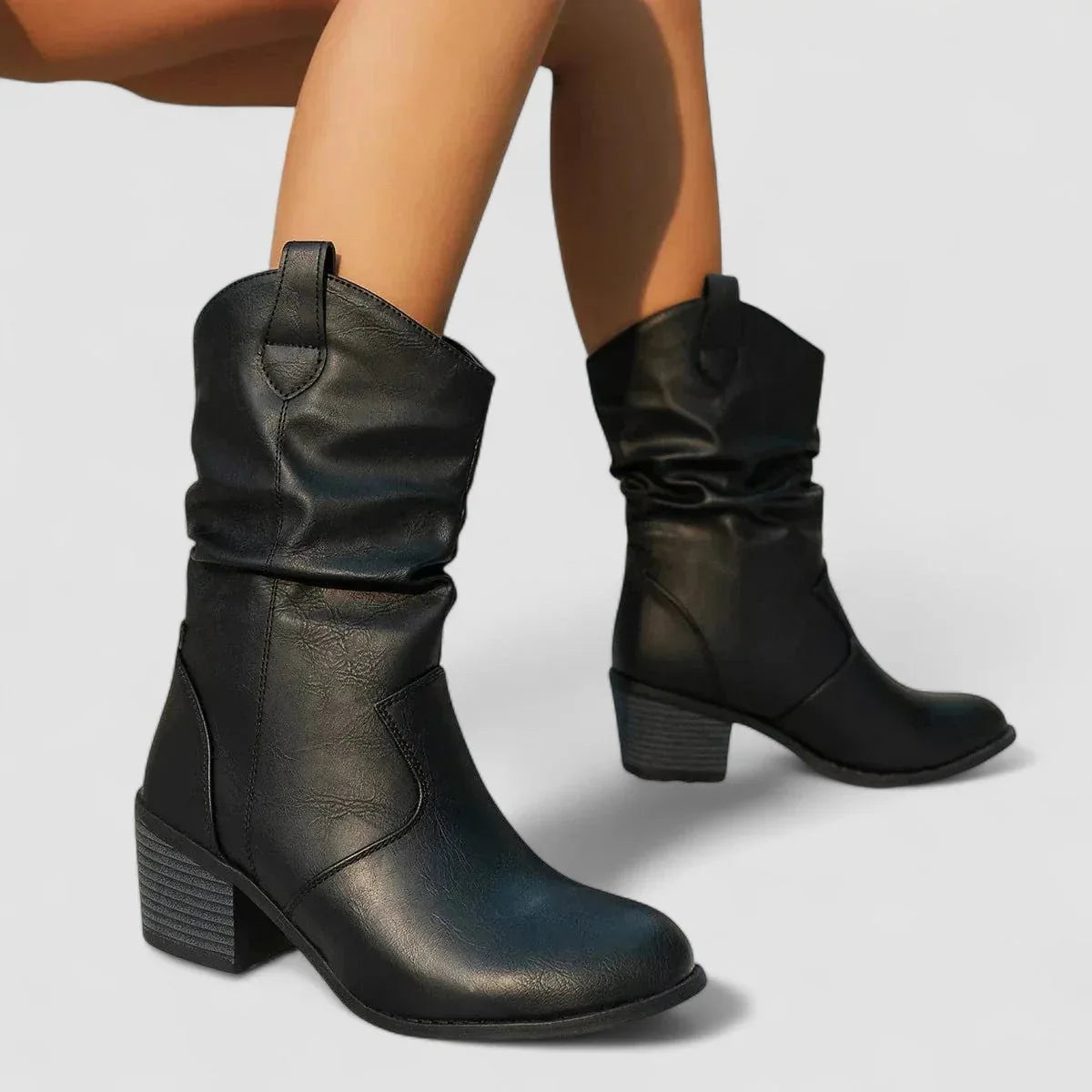 Vivian orthopedic leather ankle boots with block heel, shown in brown and black