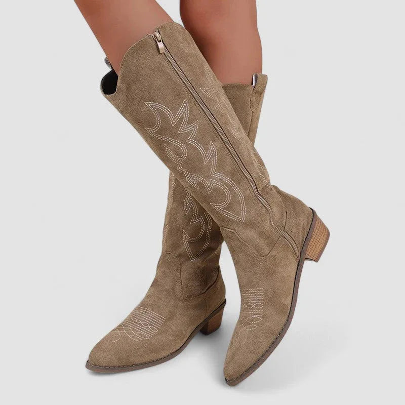 Clara orthopedic western ankle boots with faux-fur lining and side zip, shown in beige