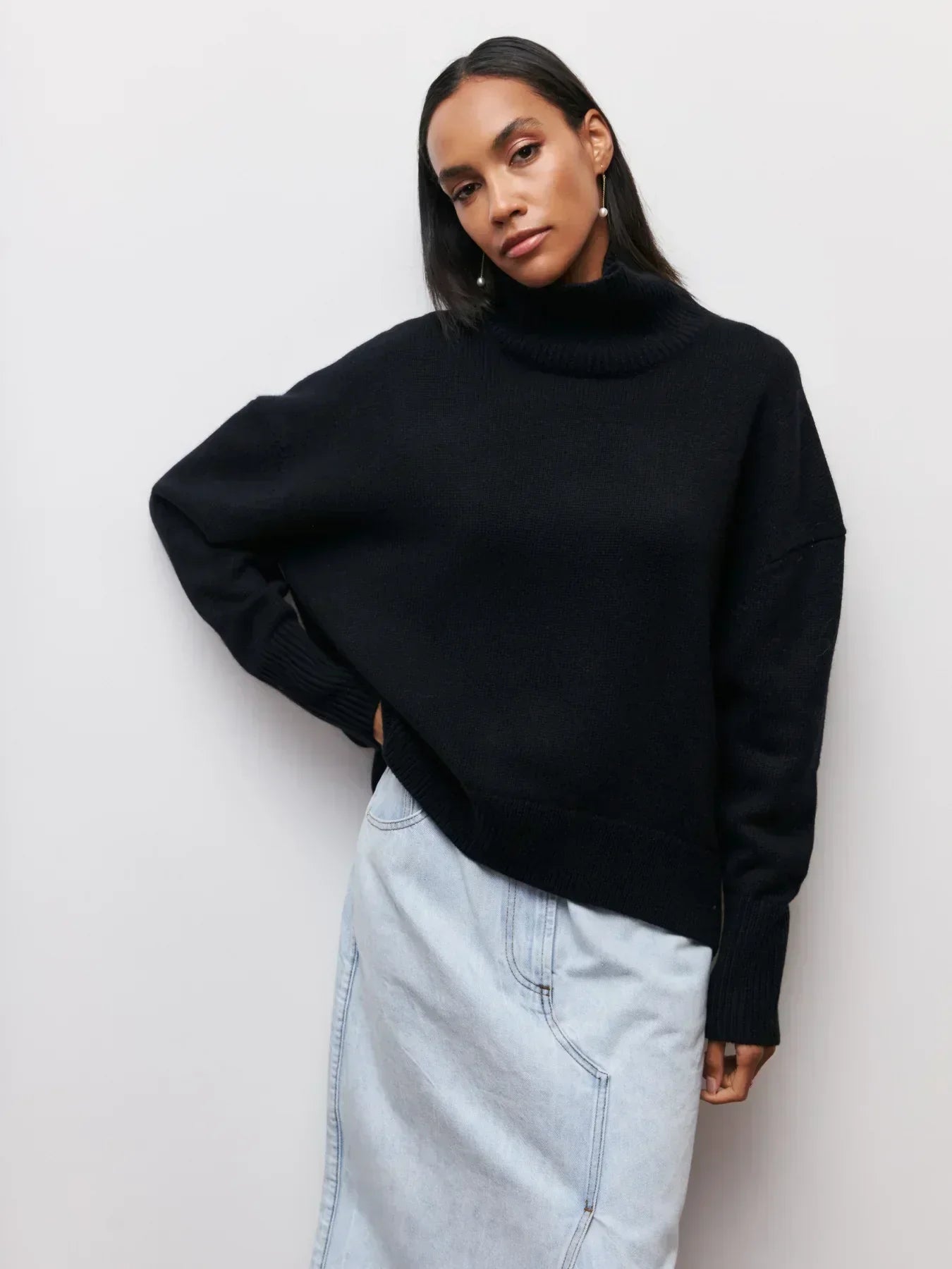 Cittra oversized ribbed turtleneck sweater in a relaxed fit, shown in several colours