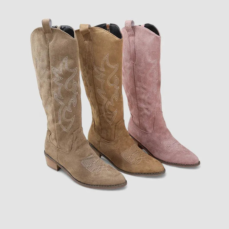 Clara orthopedic western ankle boots with faux-fur lining and side zip, shown in beige