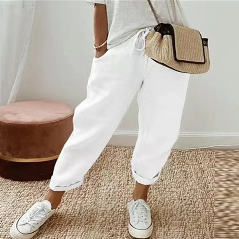 Perrelle white ethnic retro print straight-leg pull-on pants with drawstring waist