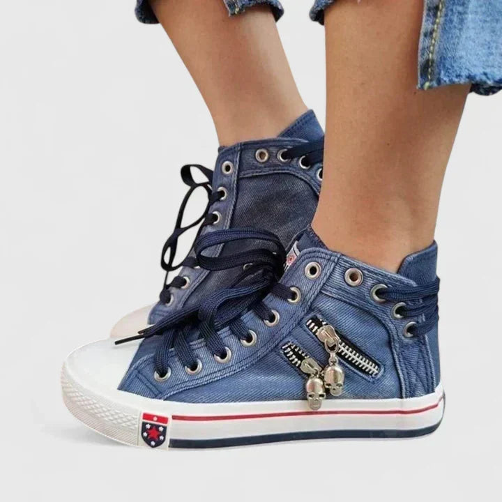 Zhyelle comfortable slip-on everyday shoes in denim blue and navy blue