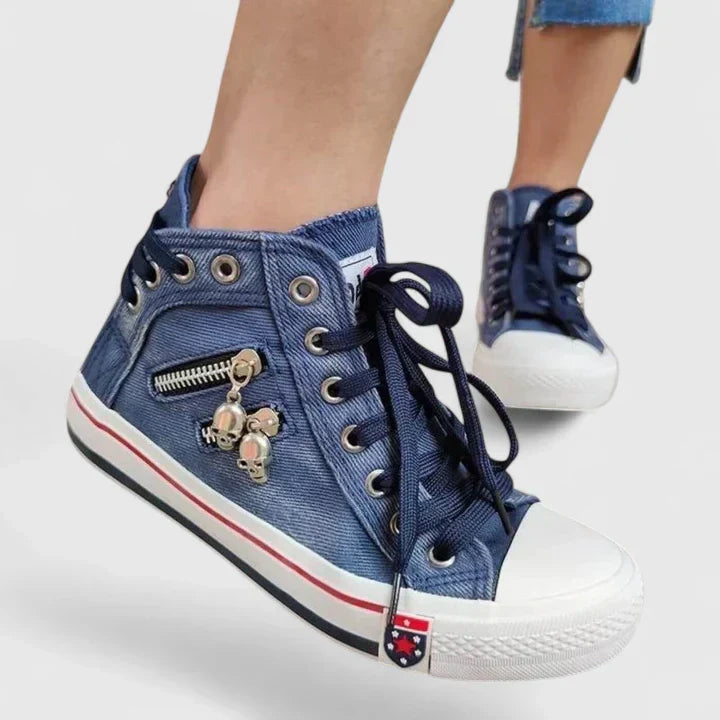 Zhyelle comfortable slip-on everyday shoes in denim blue and navy blue