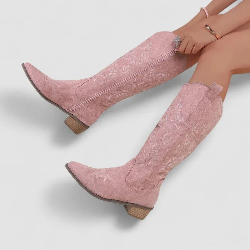 Clara orthopedic western ankle boots with faux-fur lining and side zip, shown in beige
