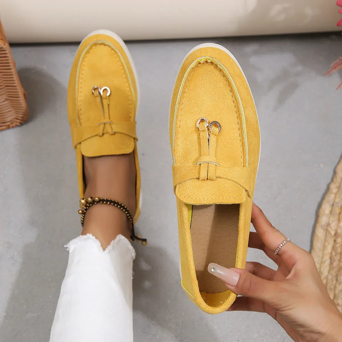 Genuine leather and soft suede slip-on loafers in a neutral shade