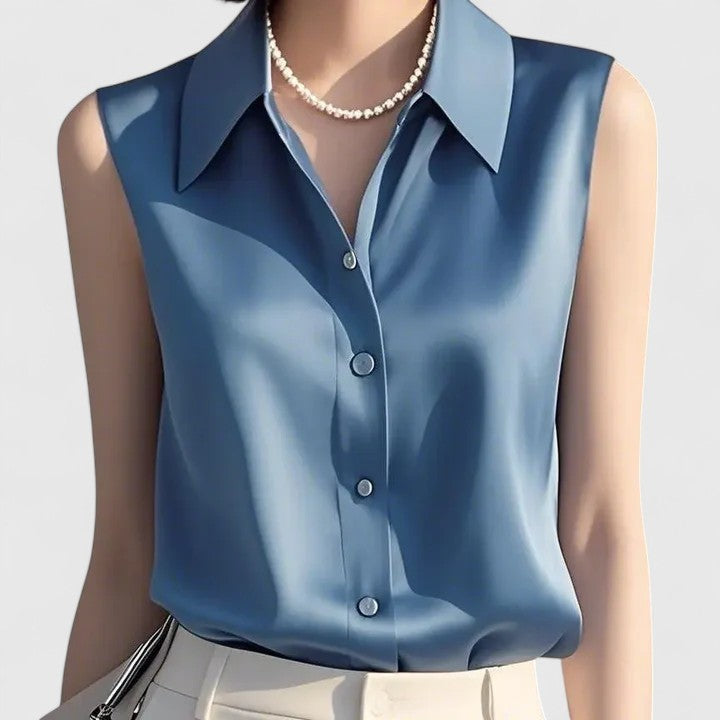 Lavinia sophisticated blouse shown in blue, pink, white and black colour options