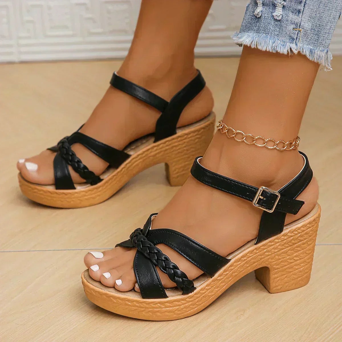 Sarah | Braided Strap Buckle Sandals