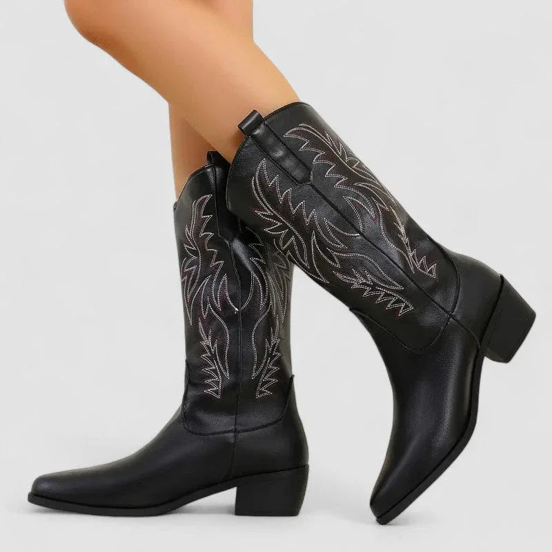 Claire orthopedic Western ankle boots with cushioned sole, shown in white, brown and black