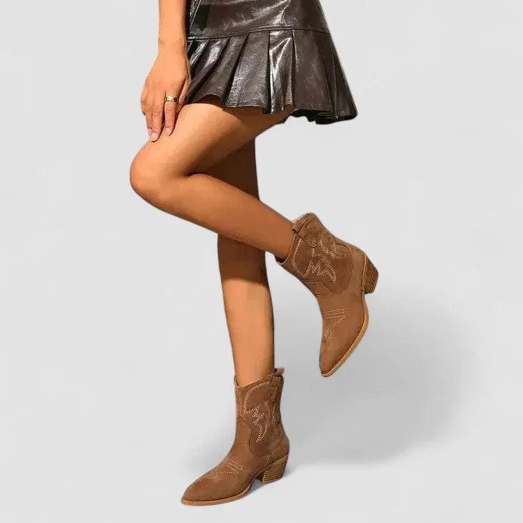 Lillian suede Western ankle boots with embroidery and a block heel