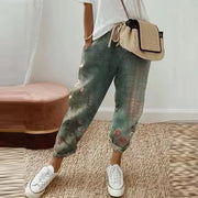 Verannah green ethnic retro print straight-leg pull-on pants for women