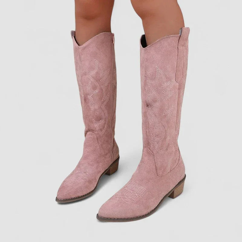 Clara orthopedic western ankle boots with faux-fur lining and side zip, shown in beige