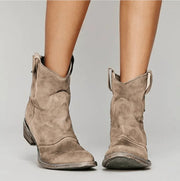 Charlotte suede orthopedic boots with block heel and side-zip, shown in multiple colours