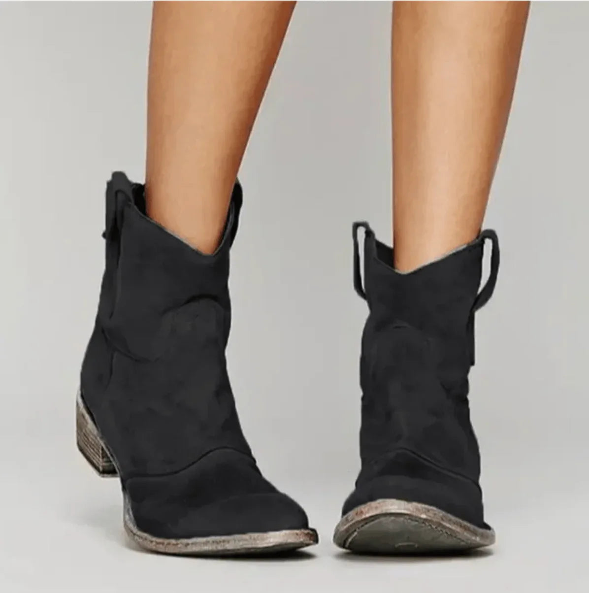 Charlotte suede orthopedic boots with block heel and side-zip, shown in multiple colours