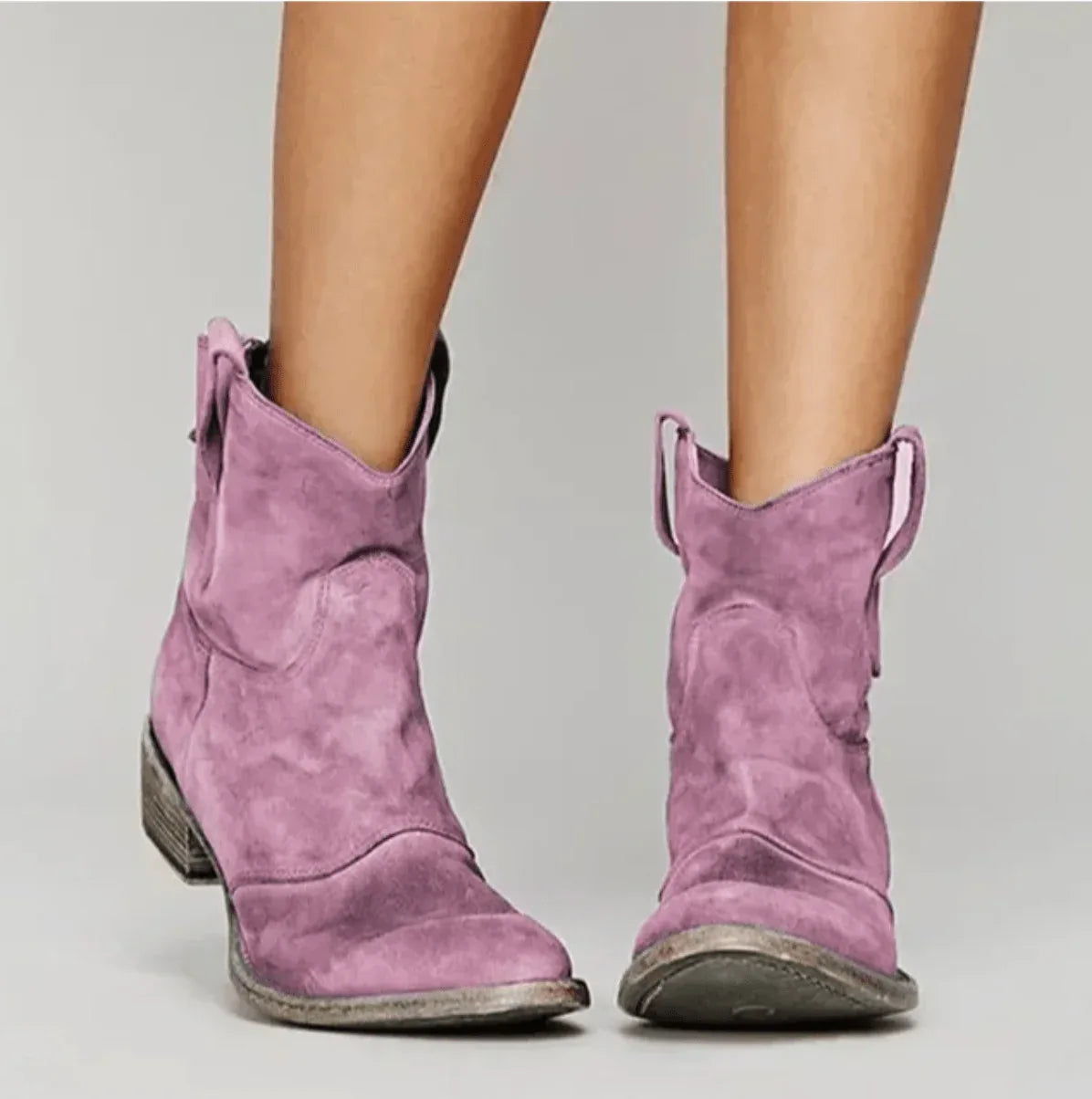 Charlotte suede orthopedic boots with block heel and side-zip, shown in multiple colours
