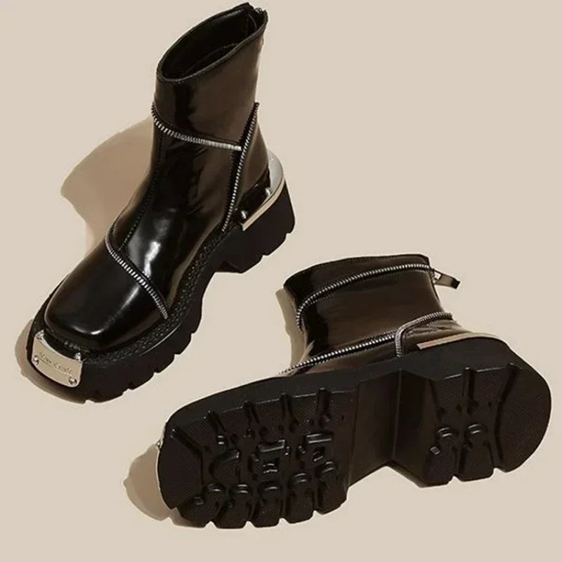 Mid-heel zip boots with rear zipper and water-resistant finish