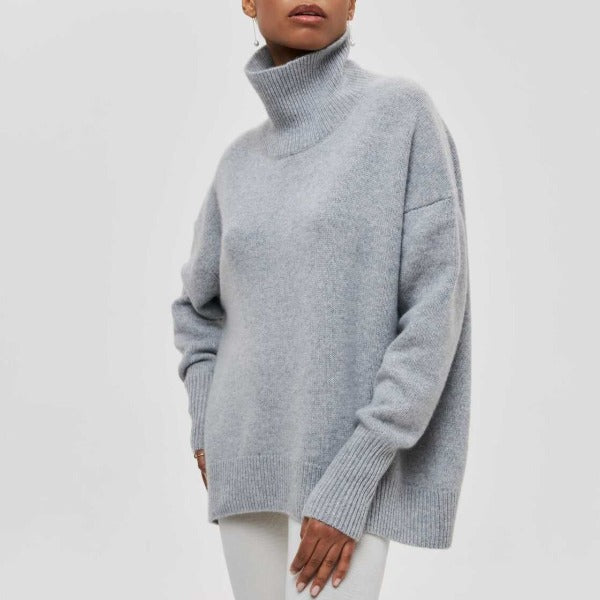 Avery high neck jumper in a soft cozy knit, shown in several colours
