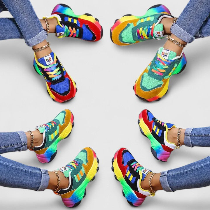 Comfortable women's slip-on sneakers shown in green and blue colourways