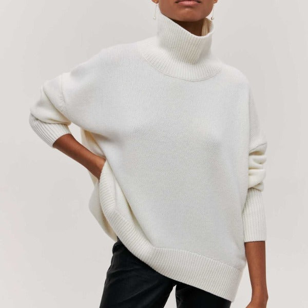 Avery high neck jumper in a soft cozy knit, shown in several colours