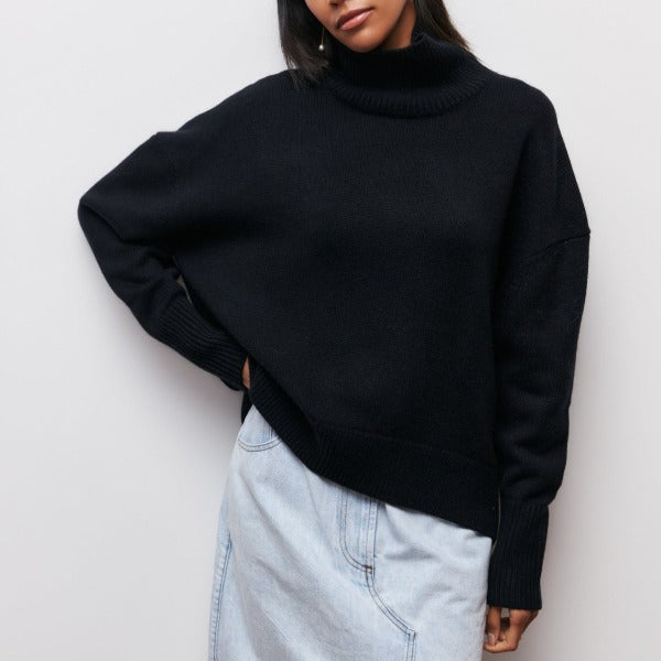 Avery high neck jumper in a soft cozy knit, shown in several colours