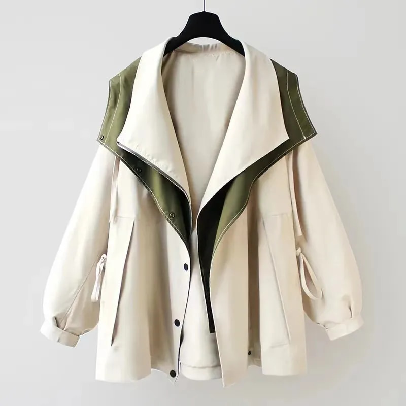 Fiore double-layer windbreaker jacket with drawcord waist and elastic cuffs in white, green and black