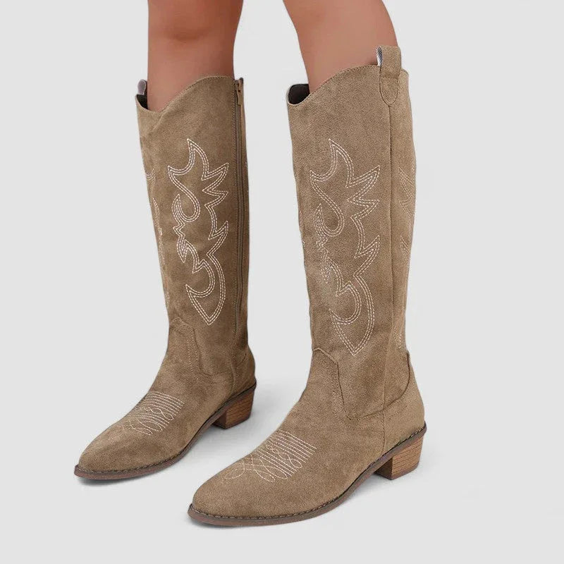 Clara orthopedic western ankle boots with faux-fur lining and side zip, shown in beige