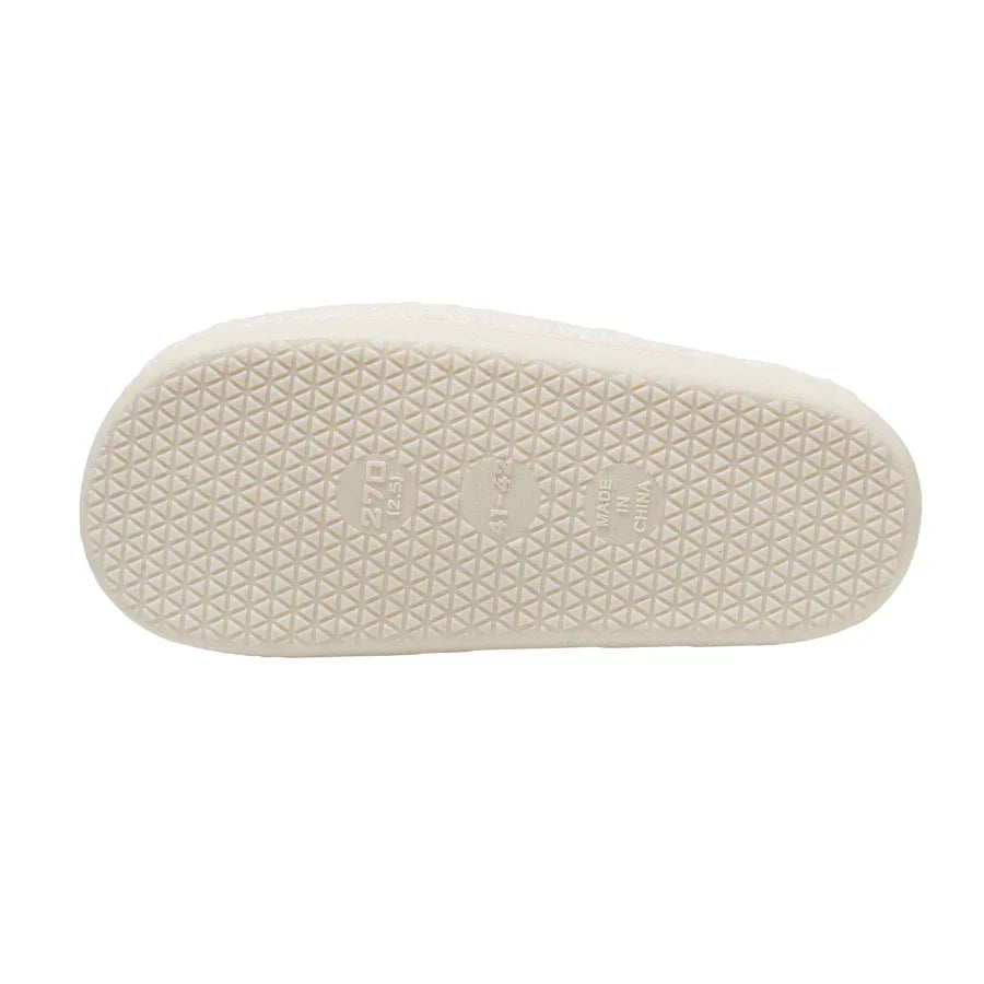 Fluffy smiley face house slippers for women in soft blue and pink