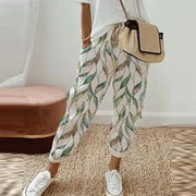 Thessalia ethnic retro print pull-on pants in leafy green with relaxed straight-leg fit