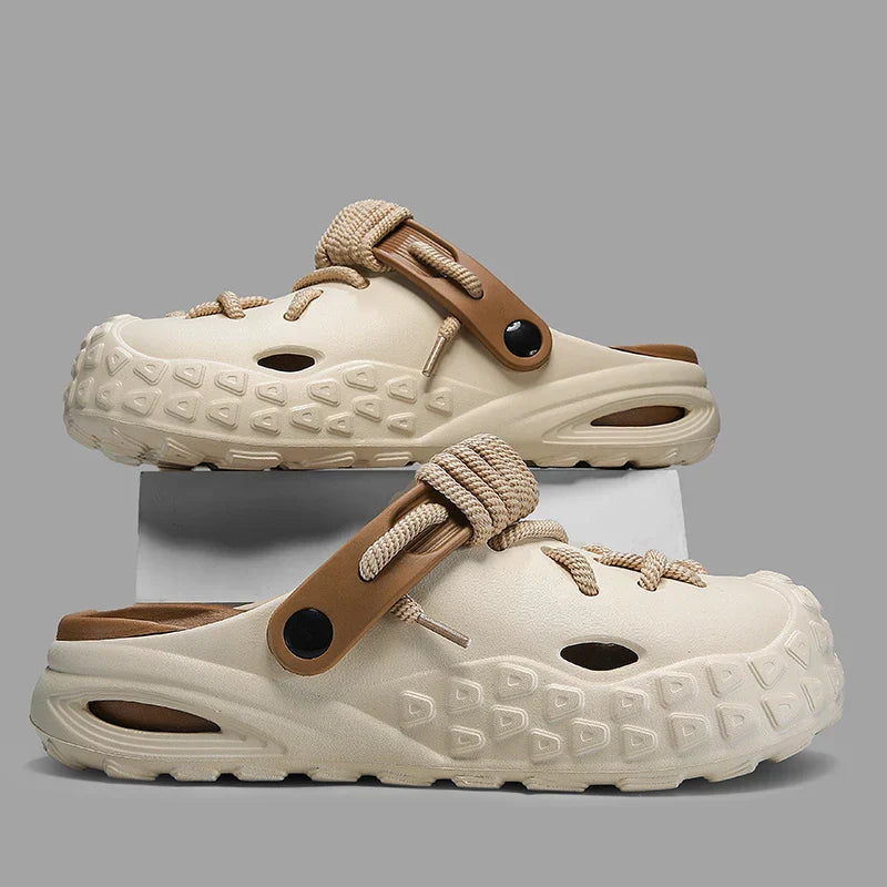 Soft slip-on slides with cushioned sole, shown in beige, white and grey with optional lace detail