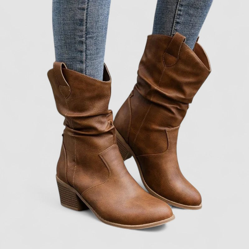 Vivian | Lightweight Leather Boots in Brown & Black