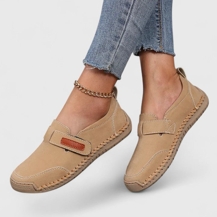 Comfortable slip-on everyday shoes shown in blue, khaki and green