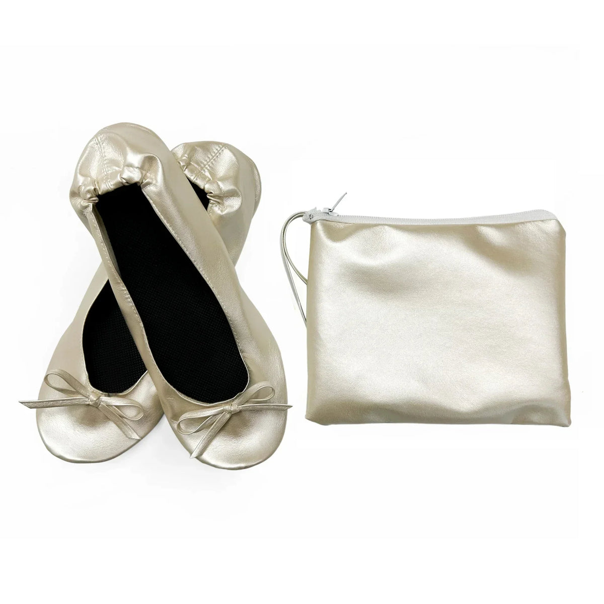 Foldable ballet flats with matching carrying case in neutral tones
